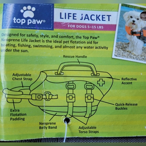 NWT HOT PAW DOG LIFE JACKET with RESCUE HANDLE 5 - 15 LBS XS ORANGE & GREY - Picture 13 of 14
